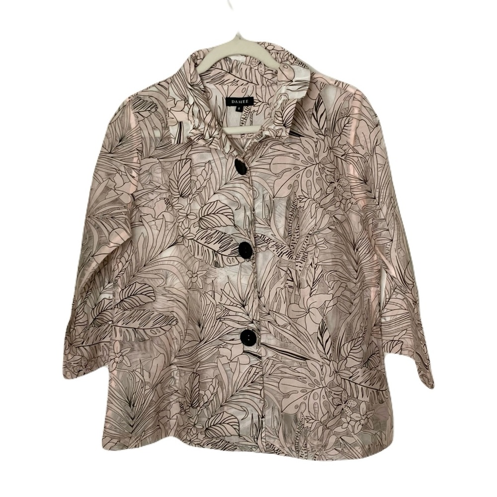 NWT Damee Women’s Small Button Sheer Floral Art to Wear Boxy Lightweight Jacket
